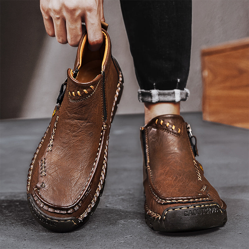 (⏰Last Day 70% OFF🔥)Men's Top-Quality Motorcycle Boots Hand-Stitched Genuine Leather Boots-Wide Toe Waterproof Anti-Slip Anti-Sprain Suitable for Work Driving Hiking