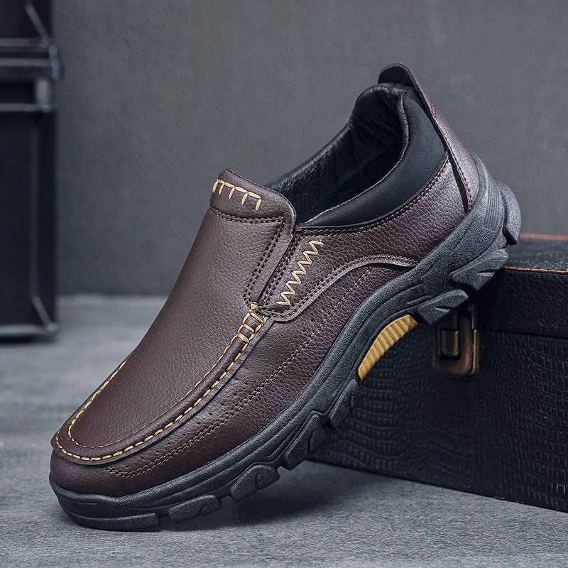 50% OFF!!!🛒Men's Waterproof Handmade Leather Business Shoes, Comfortable Slip-On Arch Support, Wide Toe, Non-Slip, and Corrective Footwear