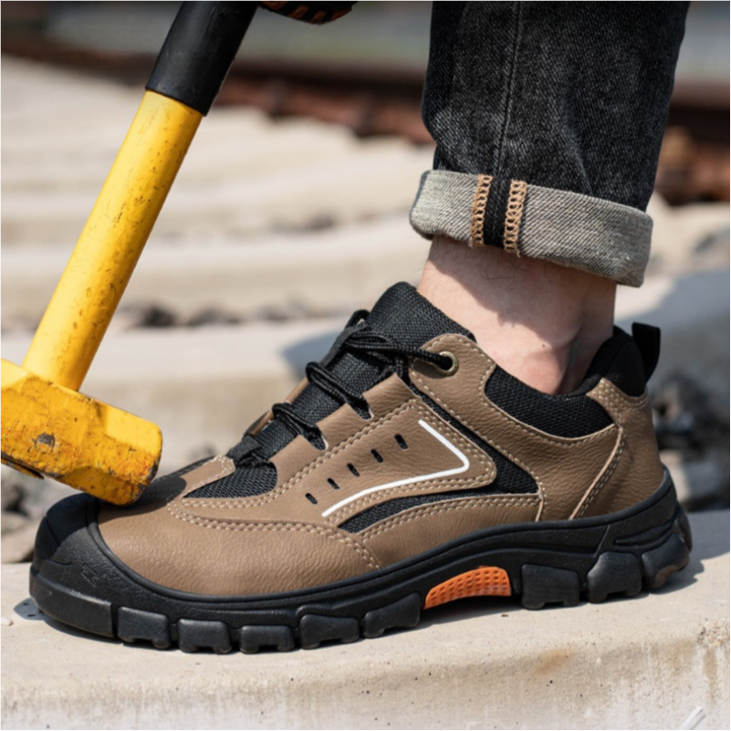 HOT SALE! Men’s Leather Steel Toe Work Shoes – Arch Support, Puncture-Resistant, Wide Toe, Slip-Resistant & Durable Safety Boots for Heavy-Duty Jobs